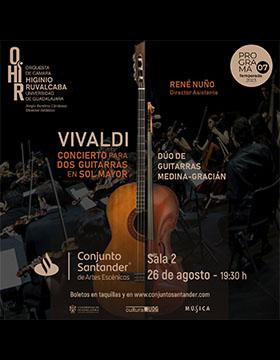Cartel de la Orquesta de Cámara Higinio Ruvalcaba de la Universidad de Guadalajara. Programa 7: Dúo de guitarras Medina-Gracián