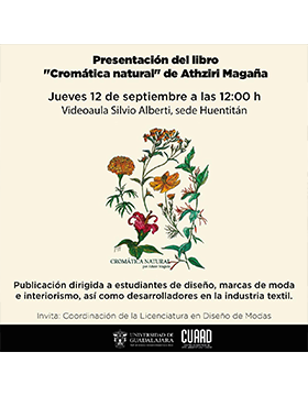Cartel de la Presentación del libro: Cromática natural, de Athziri Magaña