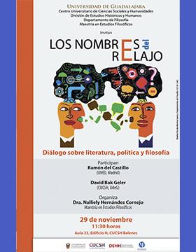 Cartel de Los nombres del relajo. Diálogo sobre literatura, política y filosofía