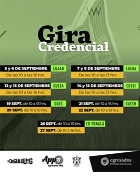 Cartel de Participa en la gira para obtener tu Credencial de Egresado UdeG, del 5 al 27 de septiembre