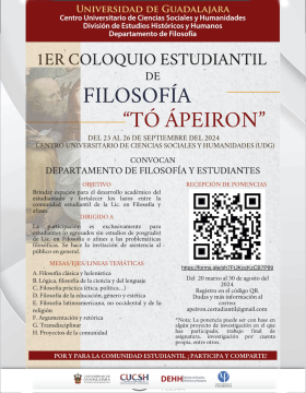 Cartel el 1er. Coloquio Estudiantil de Filosofía "Tó Ápeiron"