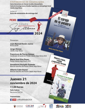 Cartel del Acto de ceremonia de entrega del Premio Cátedra Jorge Alonso 2024