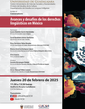 Cartel del conversatorio: Avances y desafíos de los derechos lingüísticos en México