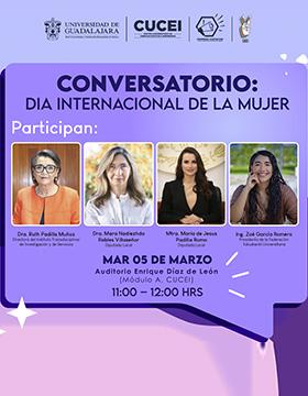 Cartel del Conversatorio: Día Internacional de la Mujer