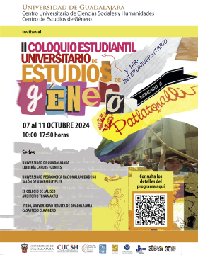 Cartel del II Coloquio Estudiantil Universitario de Estudios de Género y I Coloquio Interuniversitario de Estudios de Género