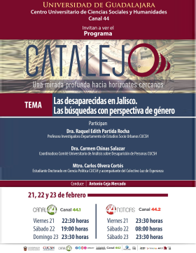 Cartel del Programa Catalejo: "Las desaparecidas en Jalisco. Las búsquedas con perspectiva de género"