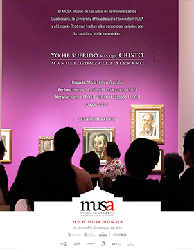Cartel de los Recorridos guiados, por la curadora, en la exposición: Yo he sufrido más que Cristo
