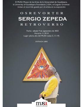 Cartel del Recorrido guiado por la exposición Retroverso con el artista Sergio Zepeda