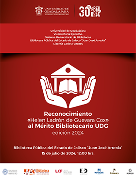 Cartel del Reconocimiento Helen Ladrón de Guevara Cox al Mérito Bibliotecario UDG, edición 2024