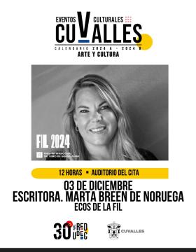 Cartel de ECOS de la FIL con la escritora Marta Breen de Noruega