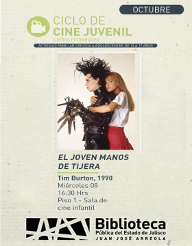 Cartel del Ciclo de cine juvenil. Proyección de la cinta, El joven manos de tijera