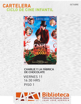 Cartel del Ciclo de cine infantil. Proyección de la cinta: Charlie y la fábrica de chocolate