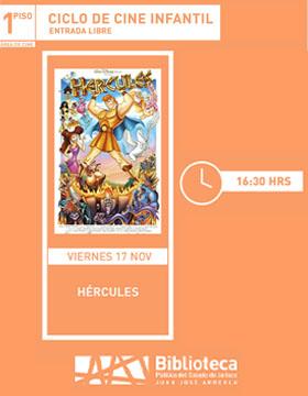 Cartel del Ciclo de cine infantil.  Proyección de la cinta: Hércules
