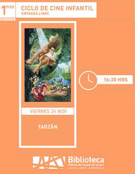 Cartel del Ciclo de cine infantil. Proyección de la cinta: Tarzán