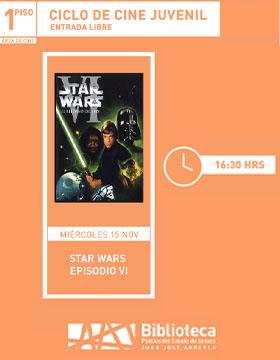 Cartel del Ciclo de cine juvenil. Proyección de la cinta: Star Wars, episodio VI
