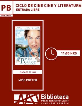 Cartel del Ciclo de cine: Cine y literatura. Proyección de la cinta: Miss Potter