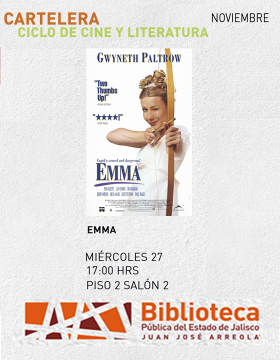 Cartel del Ciclo de cine y literatura. Proyección de la cinta: Emma