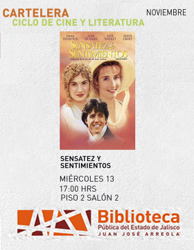 Cartel del Ciclo de cine y literatura. Proyección de la cinta: Sensatez y sentimientos