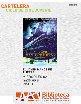 Cartel del Ciclo de cine juvenil. Proyección de la cinta: El joven manos de tijeras