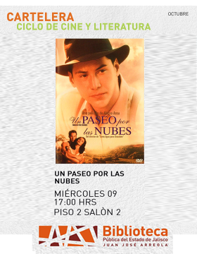 Cartel del Ciclo de cine y literatura. Proyección de la cinta: Un paseo por las nubes