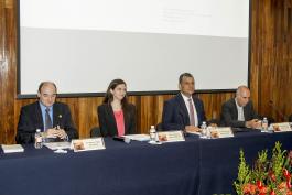 XXII Taller de Derecho Internacional. Mesa  redonda “Derecho internacional humanitario”.Participan: doctor Marcos Pablo Moloeznik Gruer, profesor investigador del CUCSH; maestra Mariana Salazar Albornoz, directora de Derecho Internacional Humanitario de la SRE; doctor  Arturo Villarreal Palos, profesor del CUCSH; doctor Juan Manuel Portilla Gómez, catedrático de la FES Acatlán-UNAM.